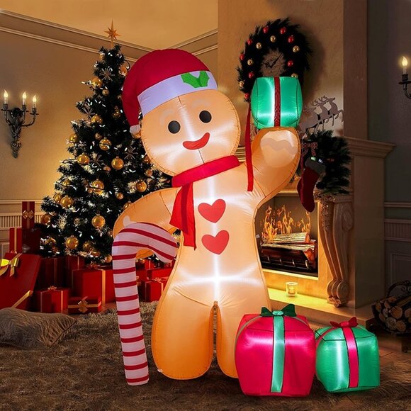 Other - NEW  8FT Inflatable Gingerbread Man with Candy Cane and Three Gift Boxes